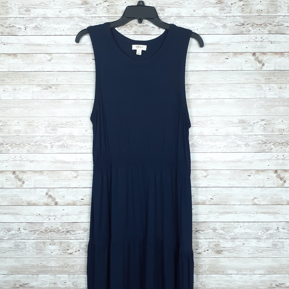 Style & Co Sleeveless Maxi Dress L Tiered Blue 522
